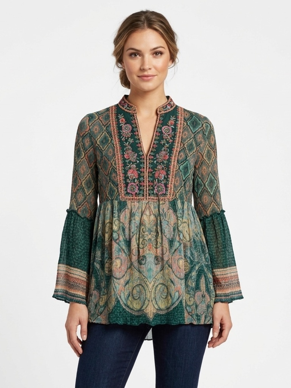 Soft Surroundings Women’s Peasant Tunic Embroidered Festival Small